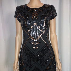 Express black  mini dress with black and gold sequins size M
